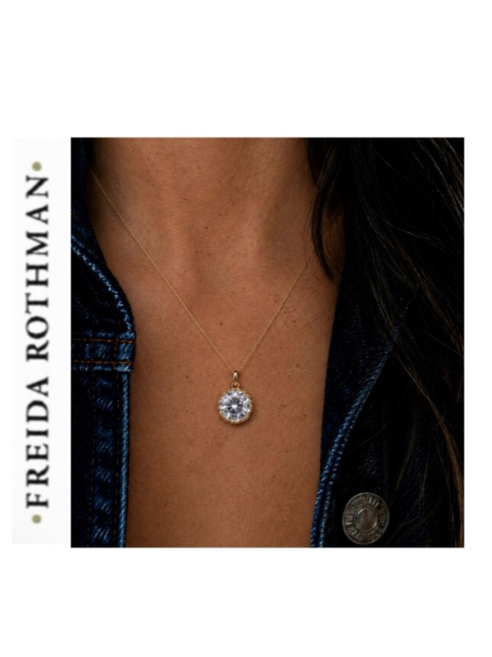 Freida Rothman Gold Vault Classic Round Solitaire Cubic Zirconia Pendant